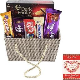 SFU E Com Creamy Chocolate Combo With Jute Basket Hamper | Valentine Chocolate With Love Greeting Card | Valentine Chocolate Hamper | 814-0