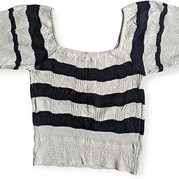 Striped Knitted Top and Arm Warmers Set, Black and Off-White-image-19