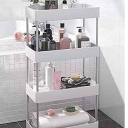 Lemoza 4-Tier Rolling Storage Cart, White, 80 x 40 x 22.5 cm, Mobile Bathroom Organizer with Wheels-image-98