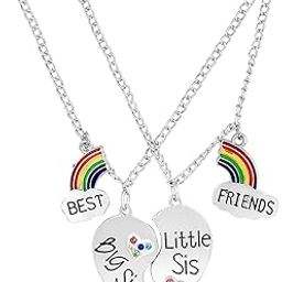Rainbow Best Friends BFF, Broken Heart Small Sis and Big Sis Pendant Necklace Chain with Crystals for Girls and Womens (PSCO1101855R)-image-57