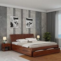 WOODNETIC Solid Sheesham Wood Bedroom Furniture King Size Double Bed with 1 Drawer Storage Without Mattress for Bedroom, Living Room, Hotel, Guest Room (Standard, Honey Finish)-image-53