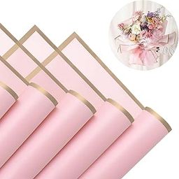 Just Flowers Waterproof Floral Wrapping Paper, Gift Wrapping Paper Roll Sheet, Florist Bouquet Supplies (Rose Pink with Gold Edge, Pack of 10)-image-15