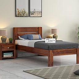 Yung Single Sheesham Wood Bed for Bedroom | Sheesham Wood Bed | Solid Wood Bed | Single Solid Wood Cot | Bed Without Storage| Single Size Bed | Bedroom Furniture | Wooden Bed (Light Brown)-image-7