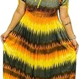 Women's and Girl's Tie-Dye Maxi Dress, Rainbow Striped Pattern, Short Puff Sleeves, Plus Size-image-78