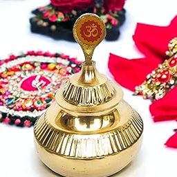Blissful Decor presents Brass Handcrafted Sindoor Dibbi | Kumkum Box | Sindur Dani | Decoration Box For Gift & Fancy Box Round, gold colur with om stick-picture-32