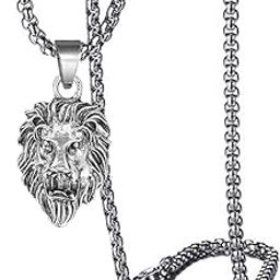 Lion Head Hip Hop Bikers Jewelry Silver Alloy,Metal Pendant Necklace Chain For Men And Women SPnL01-image-10