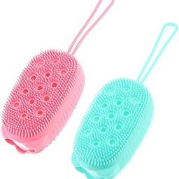 Spatlus Exfoliating Silicone Body Sponge, Double-Sided Bath or Shower Body Brush, Silicon Loofah with Built-in Sponge Soft Silicone Body Cleansing Brush (Random Color, Pack of 2)-image-90