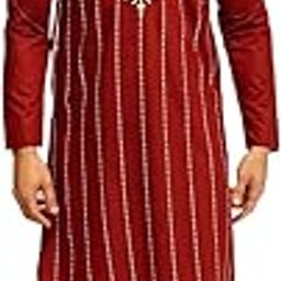 (Since 1958 Men's Cotton Silk Elegant Neck Embroidered Kurta with White Pyjama-image-1