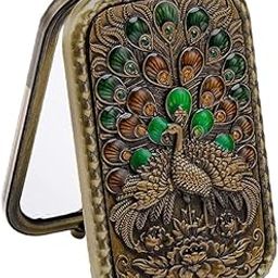 HIMALYAN WOOD Vintage Double-Sided Compact Mirror with Peacock Design, 10.3 x 6 cm, Antique Bronze Finish-image-104