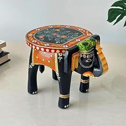 RHEA STORE - Wooden Elephant Stool for Table Decoration, Handcrafted Wooden Mini Stool with Elephant Design, Traditional Charm to Modern and Classic Interiors, Unique Home Decor Item (Black and Green)-image-8