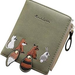 Leather Wallets For Women's Stylish, Cute Mini Animals Embroidery, Short Wallet Card Holder Billfold Purse Wallet Gift For Girls, Green-image-94