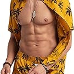 Men's 100% Cotton Poplin Printed Floral Co-Ords Set | Loungewear Dress Shirt Boxer |Night Suit Sleep Wear-18