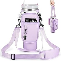 kunya Water Bottle Carrier Bag with Pouch Compatible with 40oz Tumbler with Handle, Water Bottle Pouch for Quencher H2.0 Flow State, 40 oz Tumbler (Purple)-image-32
