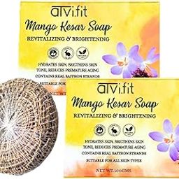 Atvi.fit organic Mango Kesar soap.Hydrating, brightening, natural soap made with mango powder (Pack of 2 with Natural Biodegradable Vetiver (Khus) roots loofah/Scrubber for bathing)-image-58