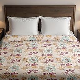 YaAkholic Premium Glace Cotton Duvet Cover/Comforter Cover/Rajai Cover/Blanket Cover/Quilt Cover Queen Size 90"x90" inches - Creamflower-10