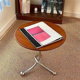 Sofa Side Table Metal Legs Versatile Drink Table for Small Space Home Indoor Brown-image-4