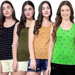 Women Tank Top – Regular Fit Cotton Sleeveless Tee | Ladies Casual Tank Top,Stylish Women Clothing,Soft Cotton Tank for Girls & Women-Pack of 4-image-62