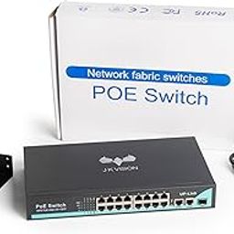 JK Vision PoE Injector Switch 18ports (2 uplink 16 Camera POE) 10/100mbps (ND1PD1603LFGX) Compatible with J.K.Vision BNC-15