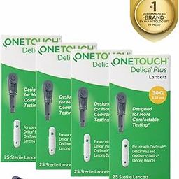 OneTouch Delica Plus Lancets | 4 Pack of 25 Lancets | For Virtually Pain Free Blood Glucose Testing| Global Iconic Brand | For use with OneTouch Delica Plus Lancing Device-image-1