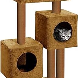Rosebell Multi-Level Cat Tower with Dual Cubes, Lounging Perch & Hanging Balls | Cozy Cat Condo for Indoor Cats – Golden-image-64