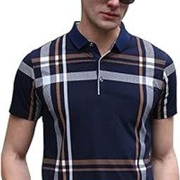 Men's Trendy Polo Neck Half Sleeves Regular Fit Checkered T-Shirt-image-56