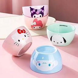 CARTNOVA‚Cute Hello Kitty Anime Ceramic Bowl - Kawaii Cartoon Tableware for Kids & Collectors-11