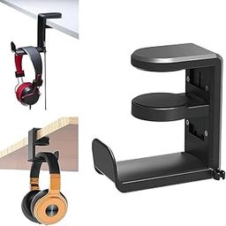 Headphone Stand, 360 Degree Rotation Headset Hanger Holder, Adjustable Gaming Headphone Hook Under Desk Mount Headset Clamp with Cable Organizer Clip (Black)-46