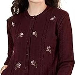 Floral Embroidered Cardigan Sweater for Women, Button-up Front, 2 Side Pockets, Regular Fit-1