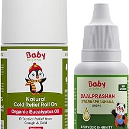 BabyOrgano® 100% Ayurvedic Swarnaprashan Immunity Booster Drops & Cold Relief Roll On for Cold | Nose | Chest Conjestion Combo Pack-30