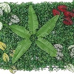 Floravibes Artificial Plastic Green Wall Panel with Fern Leaves | Decorative Grass Mat Panel for Indoor Outdoor Use | Multicolor Snap Lock Greenery Backdrop for Balcony, Living Room (40x60 cm)-4