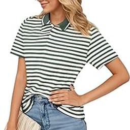 Women's Striped Cotton Rich Polo T Shirt | Collar Tshirts | Half Sleeves | Stripe-Regular Fit-MACK640589-image-93