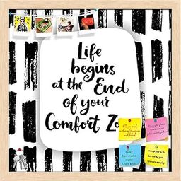 ArtzFolio Life Begins At The End Of Your Comfort Zone | Bulletin Board Notice Pin Board | Vision Soft Board Combo with Thumb Push Pins & Sticky Notes | Natural Brown Frame | 12 x 12 inch (30 x 30 cms)-12