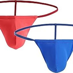 Men's Combo of Polyster Spandex Enhancing G-String Thong Sexy Underwear, One Size Fits S-M-L, Red and Blue Color, 2 Pcs Combo-7