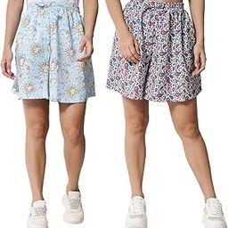 Women Printed Skirt Rayon Fabric, Shorts for Women, Regular Wear Pack of 2, (Multicolor)-image-69