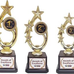 Victory Three Star Combo 1st,2nd,3rd Trophies for Winners appreciations Events Awards for Teachers Students Offices(Golden - 10",9",8")-image-17