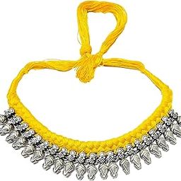 JDDCART Yellow Cotton Thread Silver Oxidised Necklace for Women jewellery handcrafted-image-58