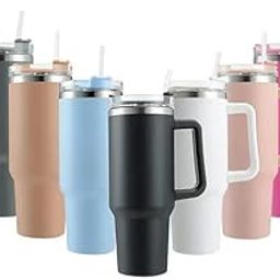 EDBINOL Insulated Stainless Steel Tumbler with Handle, Straw, Leakproof Lid, Cup Holder Base, Multicolor-image-57