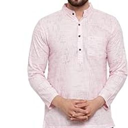 Baby Pink Solid Men's Cotton Short Kurta (XS to 7XL)-image-63