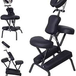 AHCS Portable Hjiama Chair Folding Massage Spa Tattoo Electric Massage Chair Adjustable Face Cradle Chair Table De Massage Chair, Black-image-48