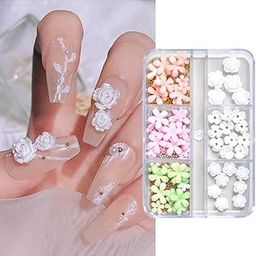 S.A.V.I DIY 3D Nail Art Decoration Accessories - 6 Grids Box of White Camellia Shell Flower and Rose Metal Beads, Perfect for Trending Manicure Designs for Women and Girls-41