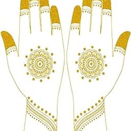 ORDERSHOCK Full Palm Mehndi with Circle Flower & Bracelet for All Festival, Time Saving & Easy to Use Golden Mehndi Sticker for Girls & Women-image-78