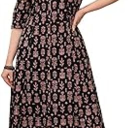 Women's Cotton Printed A-Line Kurta with Palazzo Pants-Ethnic Wear,Black-picture-0