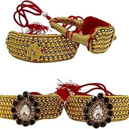 Adjustable Brass Golden Stone stud Gold Plated Ethnic Rajwadi Handcrafted Bangles for Wedding-image-42