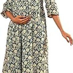 Women's Teal Blue Cotton Floral Printed Maternity Kurta Set-5