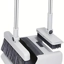 Cannagenix 3 in 1 Broom and Dustpan Set for Home, Stand Up Broom Dustpan Combo with Intergrated Long Handle Floor Brush.-0