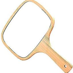 Small Mirror Beautiful Double Sided Makeup Mirror, Vanity Magnifying Both Use of Hand Held Travel and Dressing Table Yellow Wooden Handle,Beige (Rectangle)-picture-16