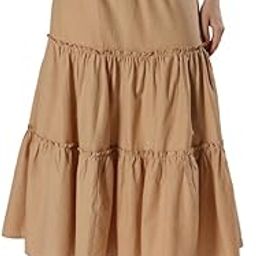 Women's Cotton Tiered Midi Skirt, Beige-image-59
