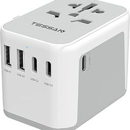 TESSAN Universal Travel Adapter, International Power Adapter 5.6A 28W 3 USB C 2 USB A Ports, Travel Worldwide Plug Adaptor, Outlet Wall Charger for Europe UK EU AUS (Type C/G/A/I)-27