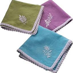 The Assorted Women's Handmade Embroidered 100% Pure Cotton Handkerchief (12x12 inches) - Set of 3 | Extra Soft and Super Absorbent Handkerchieves For Women's | Hanky For Women-19