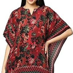 Women's || Red Floral Printed || Viscose Material || Midi Dress Kaftan for Women || Short Kaftan-0